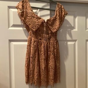 Tobi Gold Babydoll Off-Shoulder Mini Dress size M - New